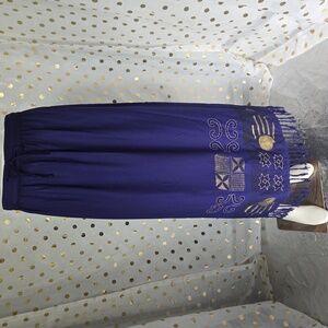 Meetu Magic The African Scene Purple Boho Fringe Trim Flowy Skirt